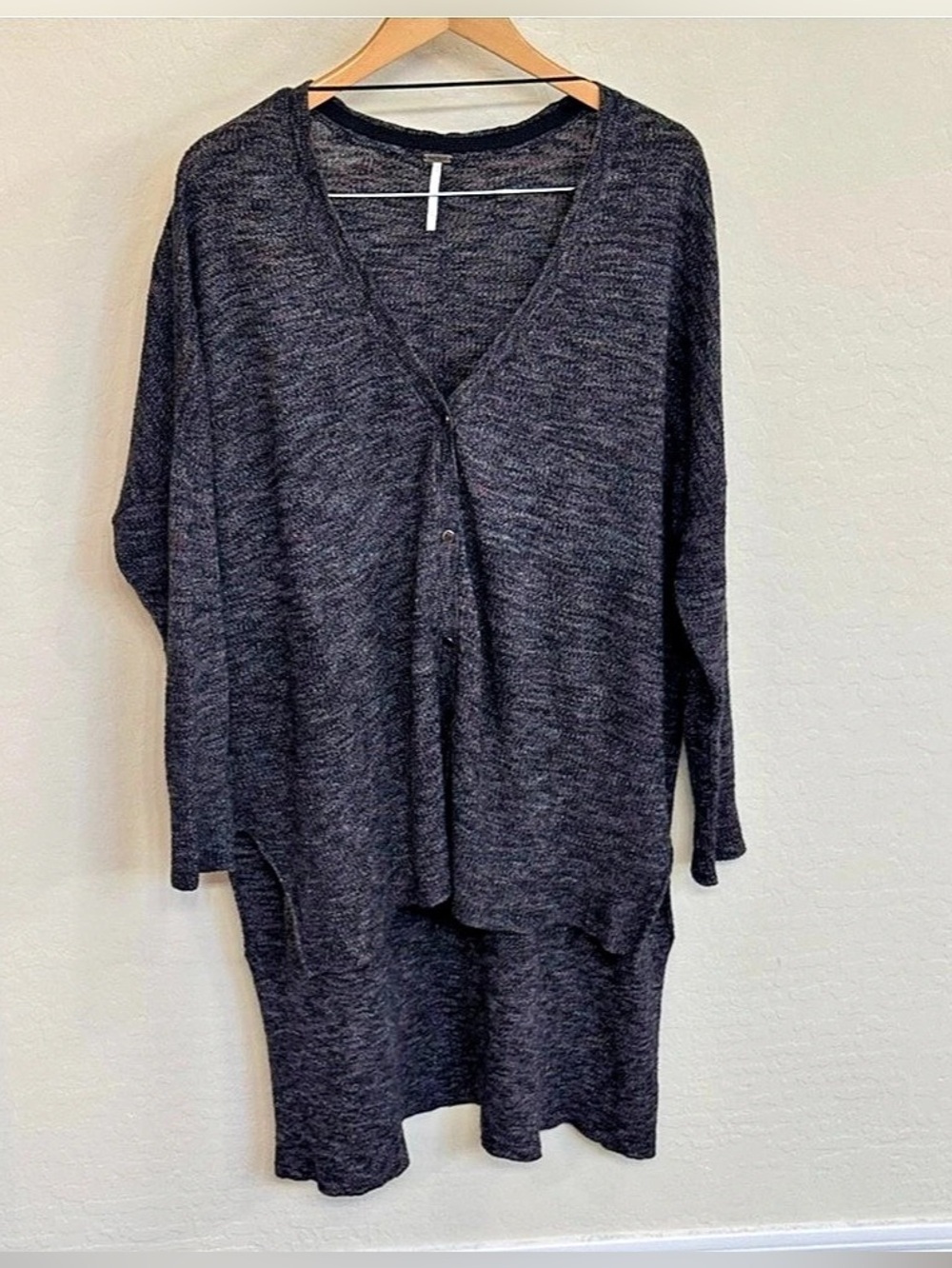 Free People TGIF High-Low Marled Cardigan Sweater Charcoal Gray Size Medium